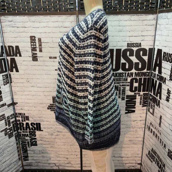 JM Collection Plus 2X Navy Color Striped Textured Weave 3/4 Sleeve Sweater - Picture 5 of 6